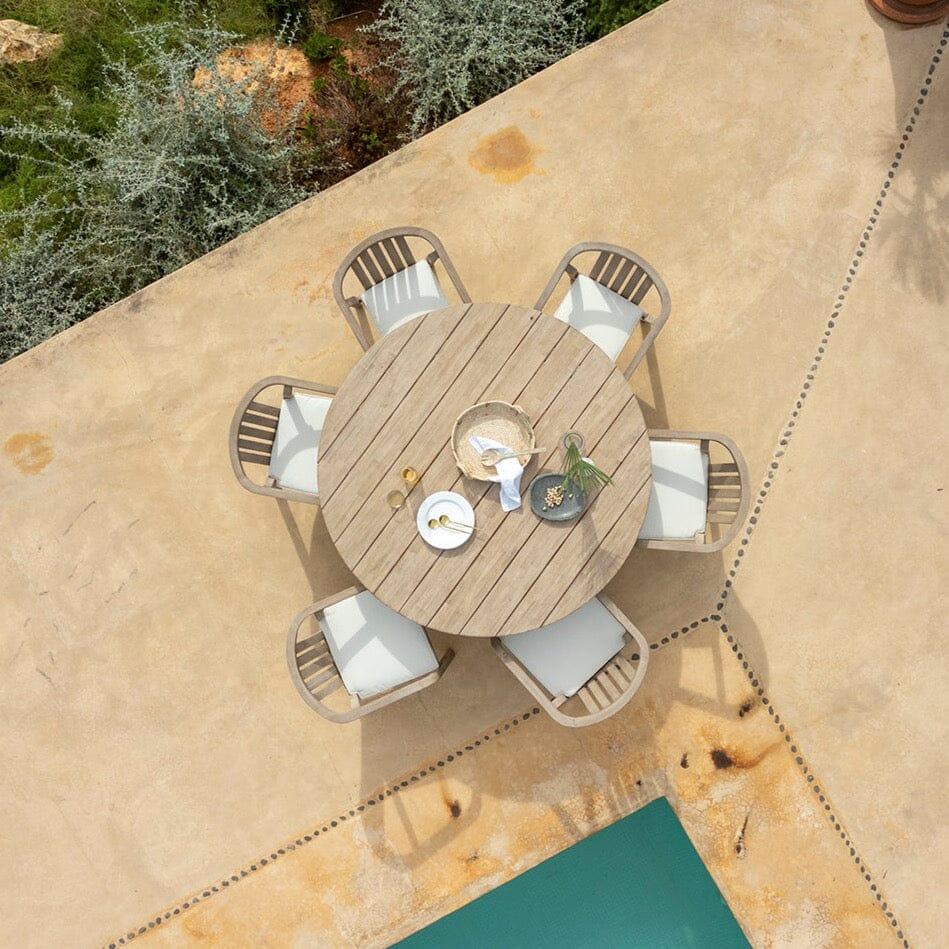Shiro 6 Seater Wooden Round Garden Dining Table with 6 Shiro Chairs - 160cm