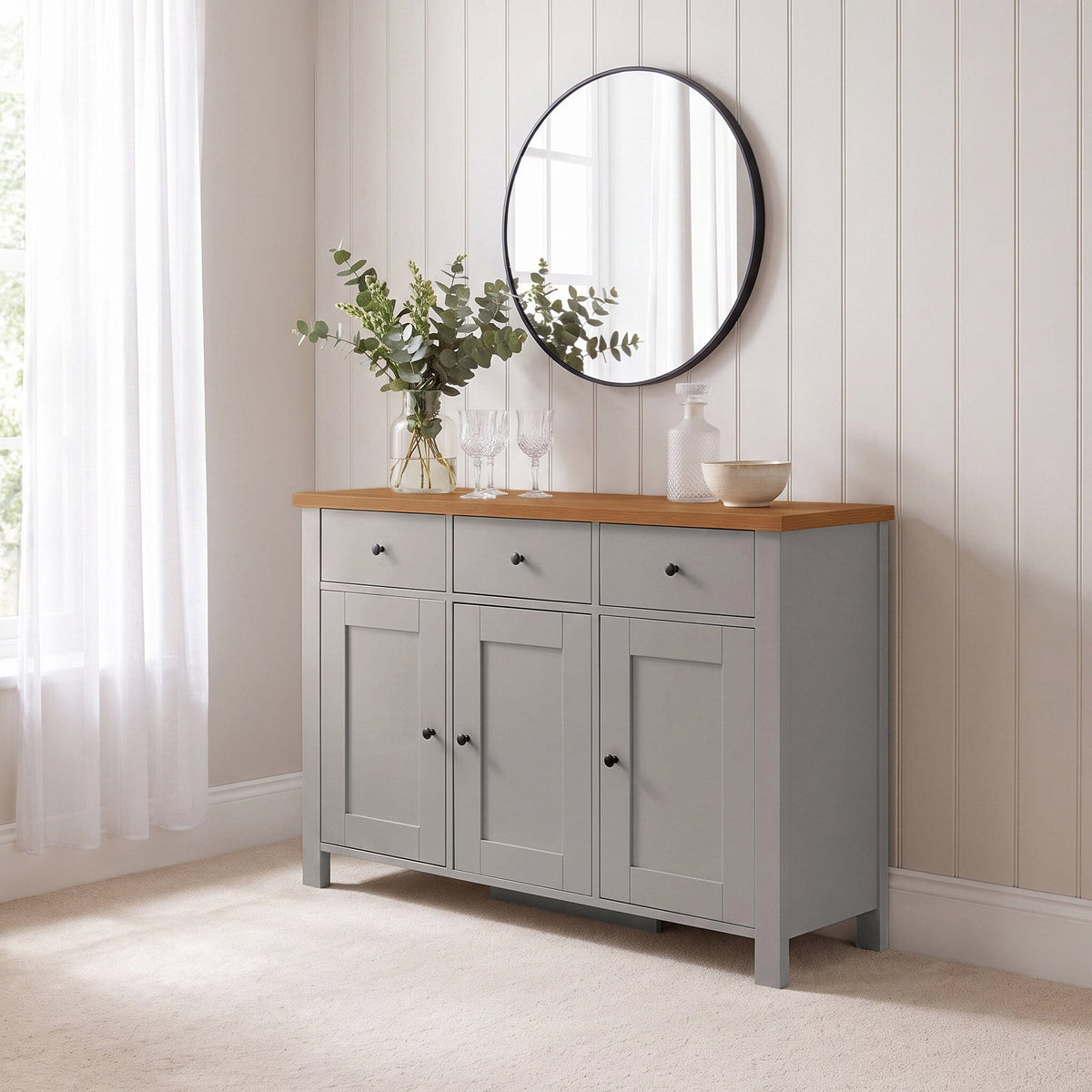 Bampton 3 Door Sideboard - Stone Grey