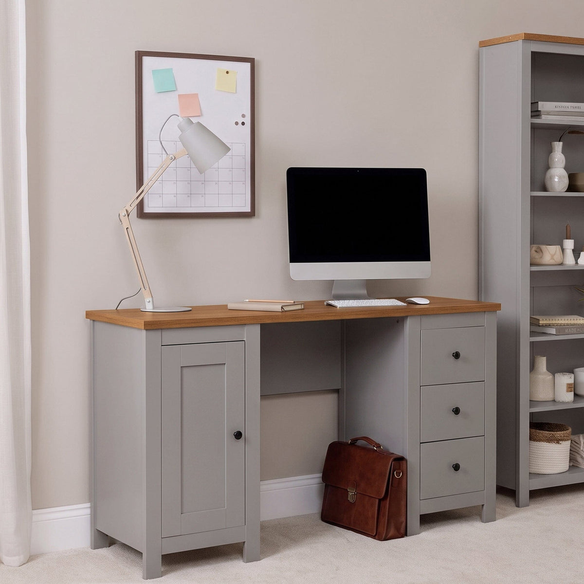 Bampton 3 Drawer Desk - Stone Grey