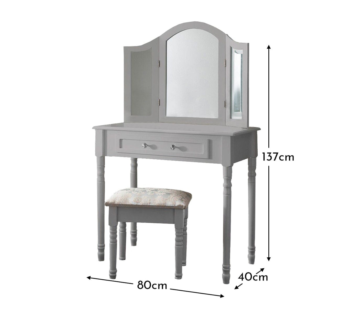 Sienna Grey Dressing Table with Mirror & Stool