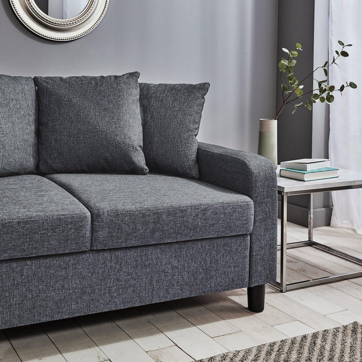 Tracy 2 Seater Sofa - Grey Linen with Black Legs