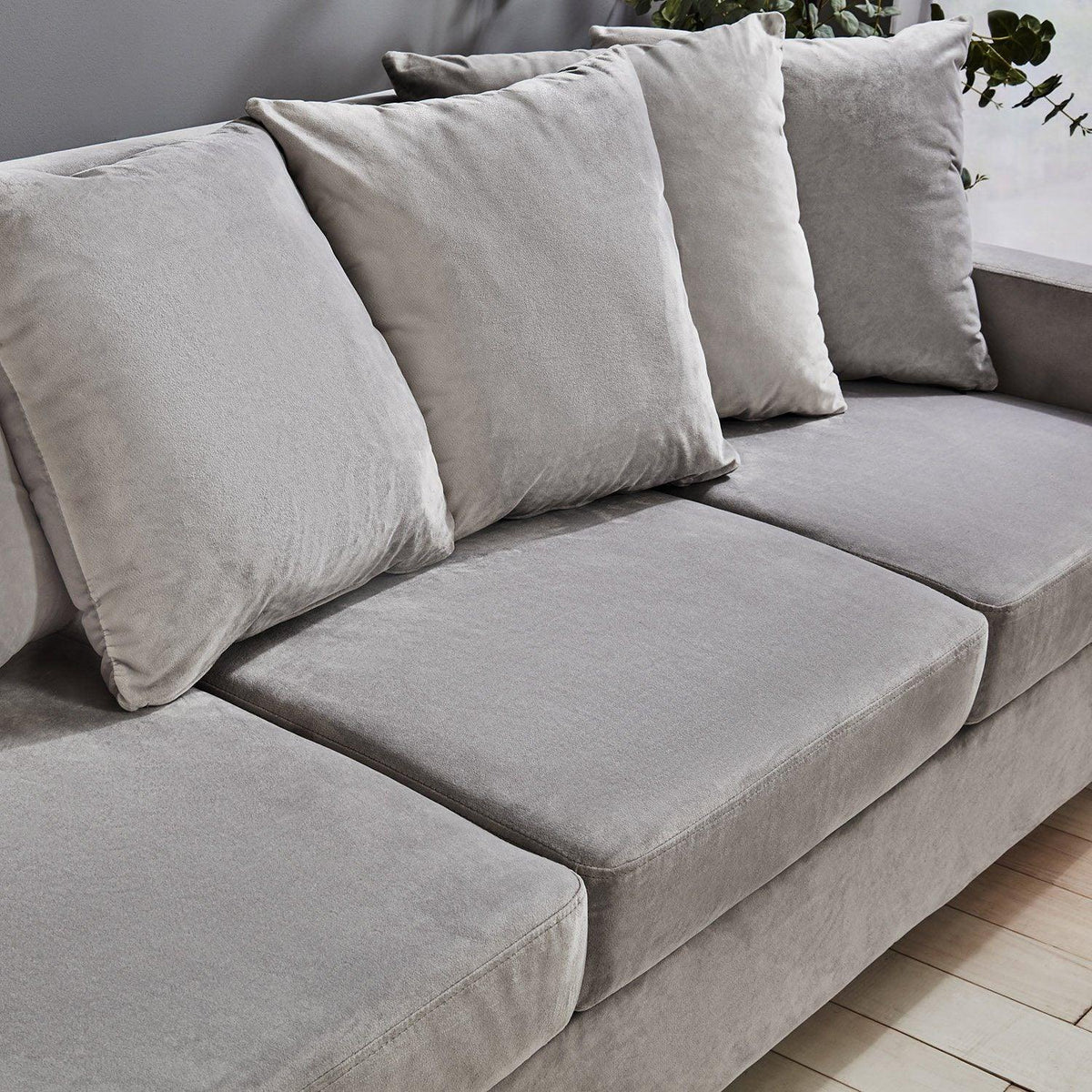Tracy 3 Seater Sofa - Grey Velvet with Black Legs
