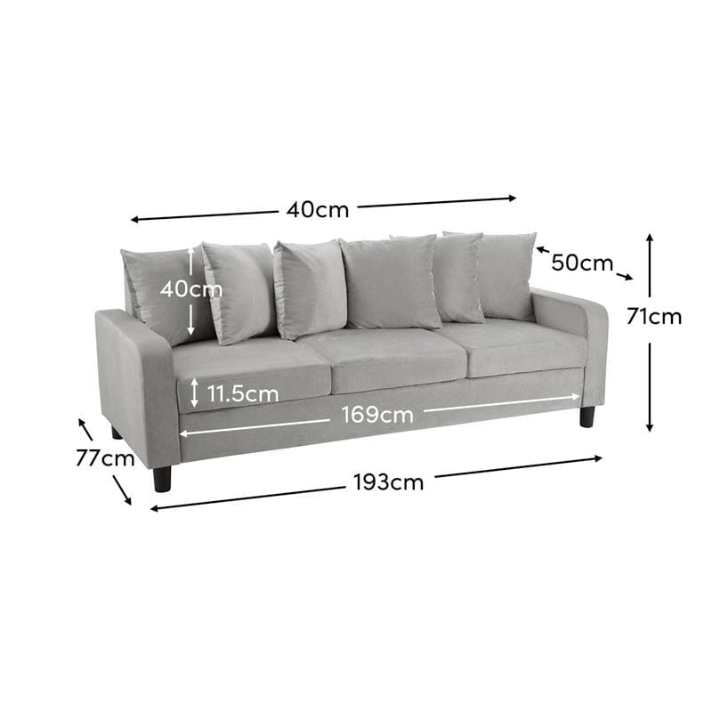 Tracy 3 Seater Sofa - Grey Velvet with Black Legs
