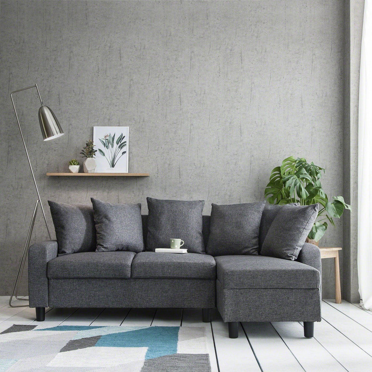 Tracy Corner Sofa - Grey Linen with Black Legs