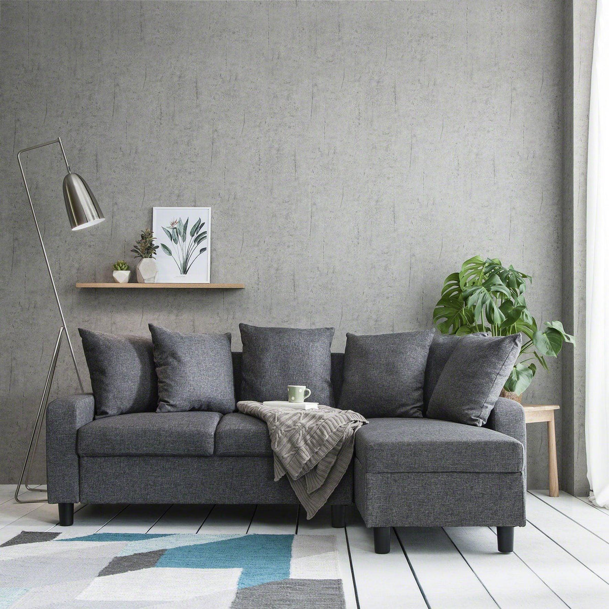 Tracy Corner Sofa - Grey Linen with Black Legs