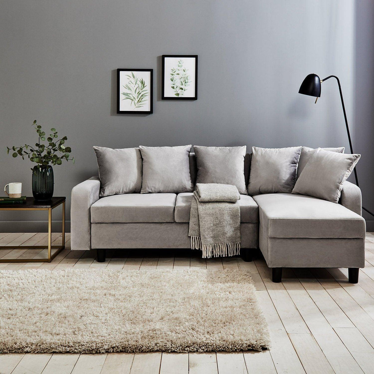 Tracy Corner Sofa - Grey Velvet with Black Legs