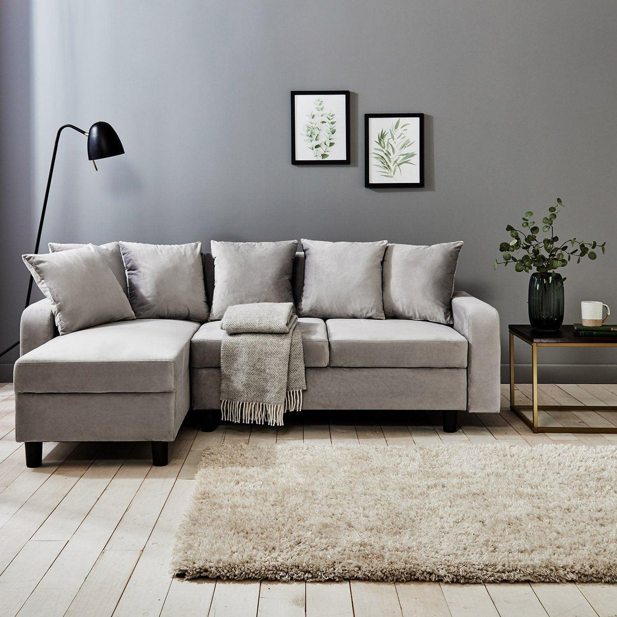 Tracy Corner Sofa - Grey Velvet with Black Legs