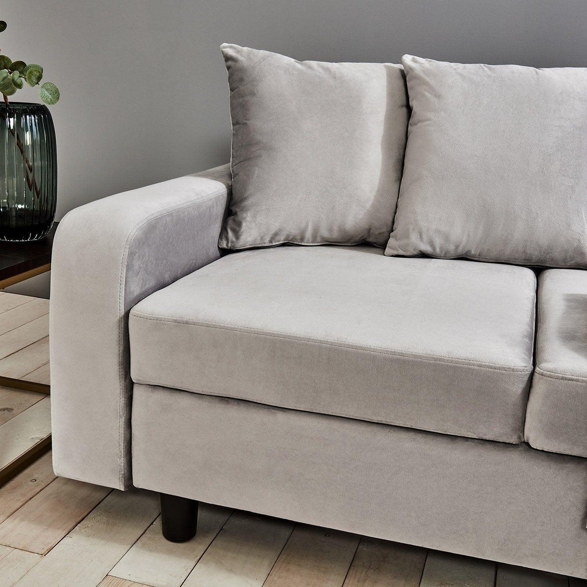 Tracy Corner Sofa - Grey Velvet with Black Legs
