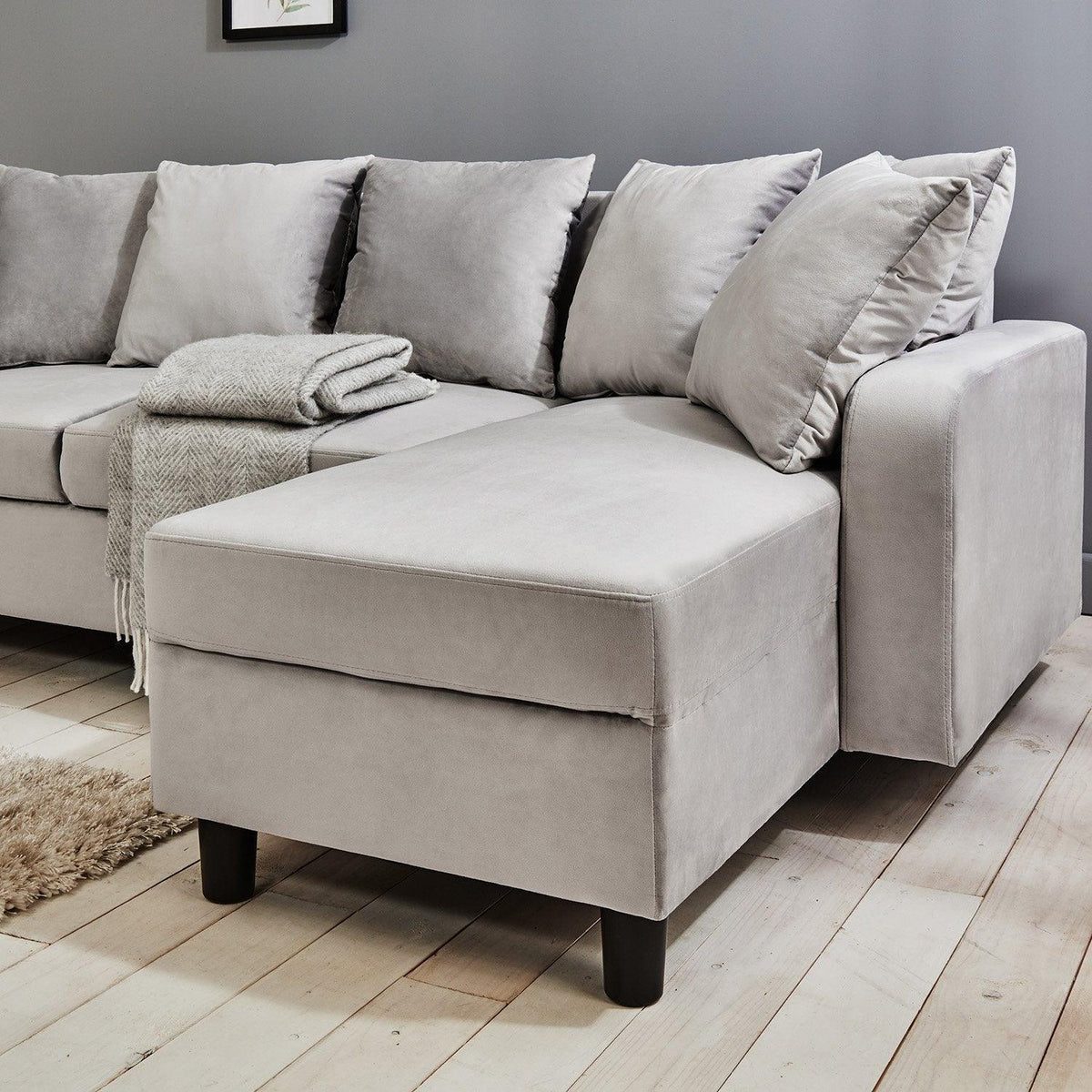 Tracy Corner Sofa - Grey Velvet with Black Legs
