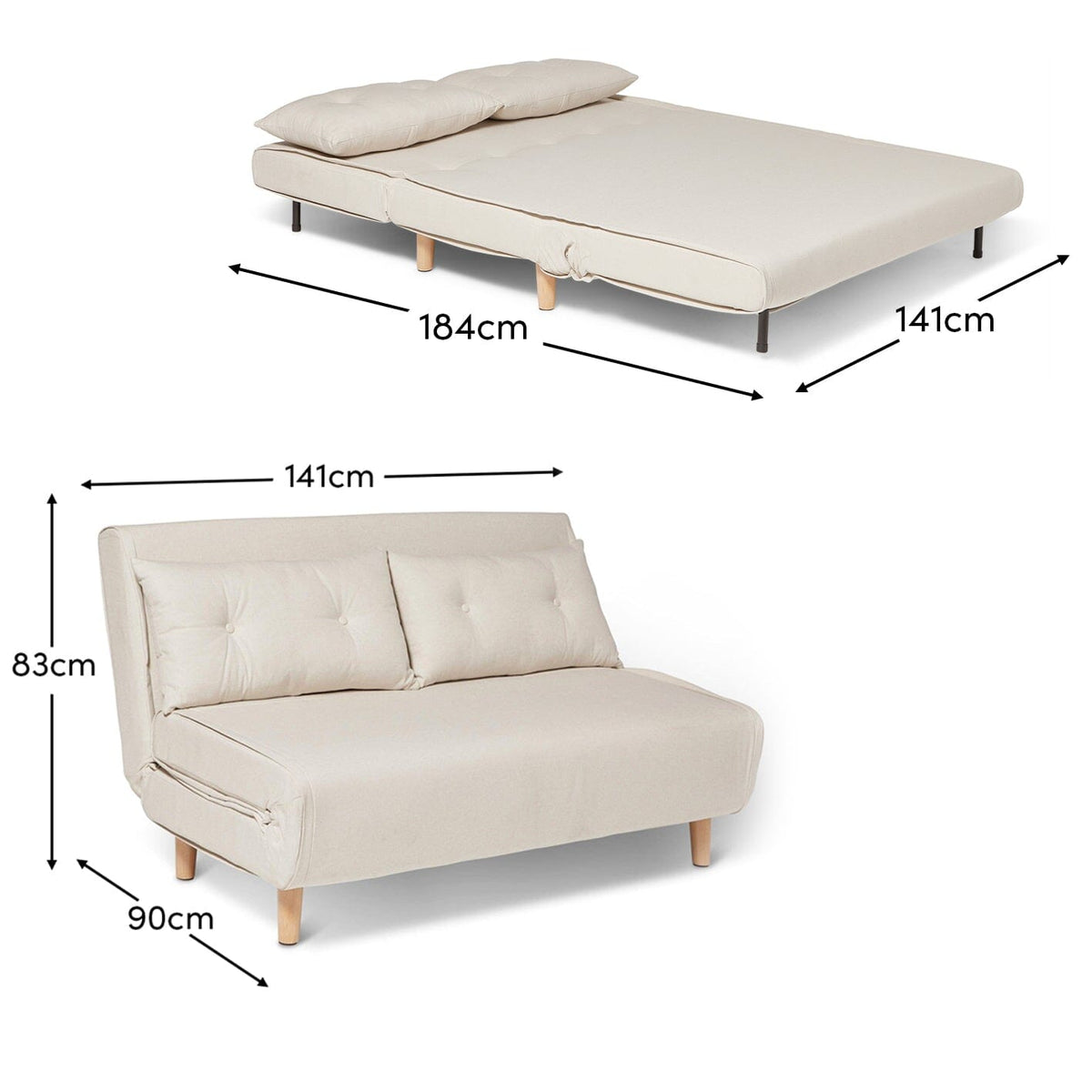 Una 2 Seater Double Sofa Bed - Oatmeal Linen
