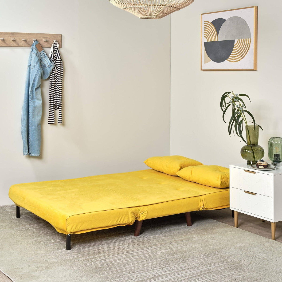 OUTLET - Una 2 Seater Double Sofa Bed - Yellow Velvet