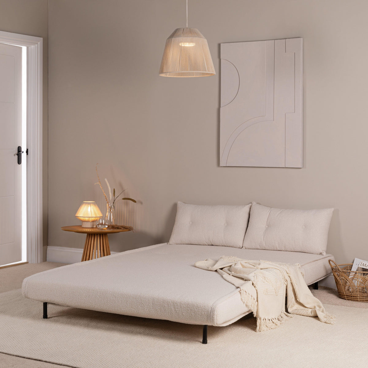 Una 2 Seater Double Sofa Bed - White Teddy
