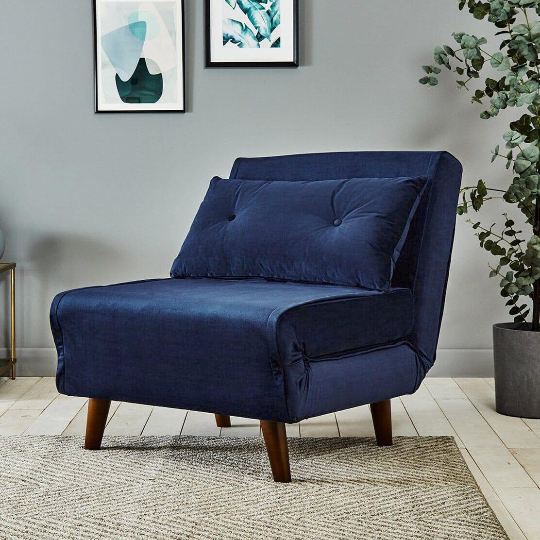 Una Single Sofa Bed - Blue Velvet