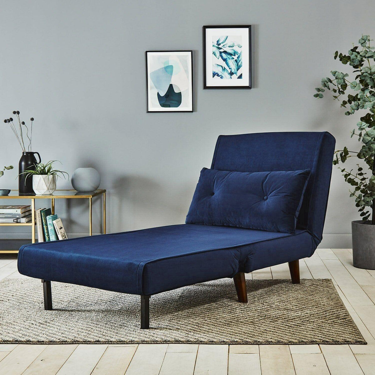Una Single Sofa Bed - Blue Velvet