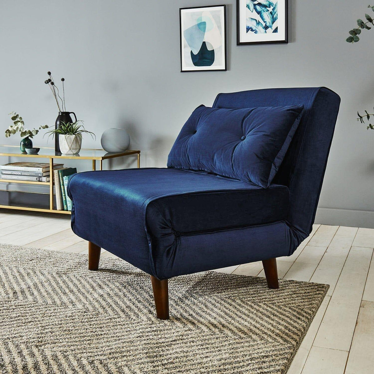 Una Single Sofa Bed - Blue Velvet