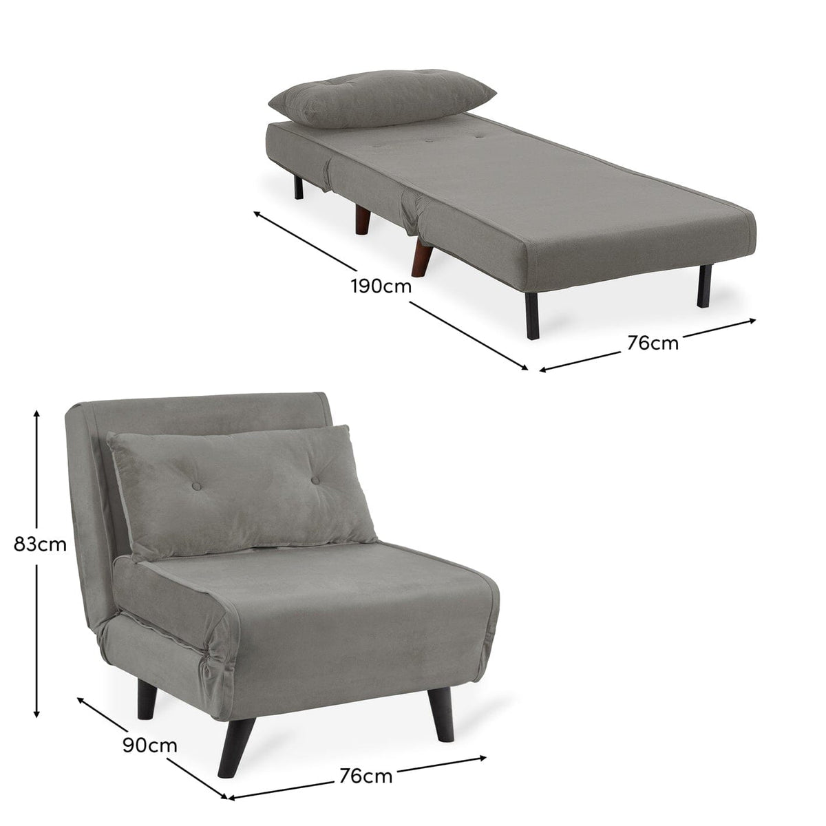 Una Single Sofa Bed - Grey Velvet
