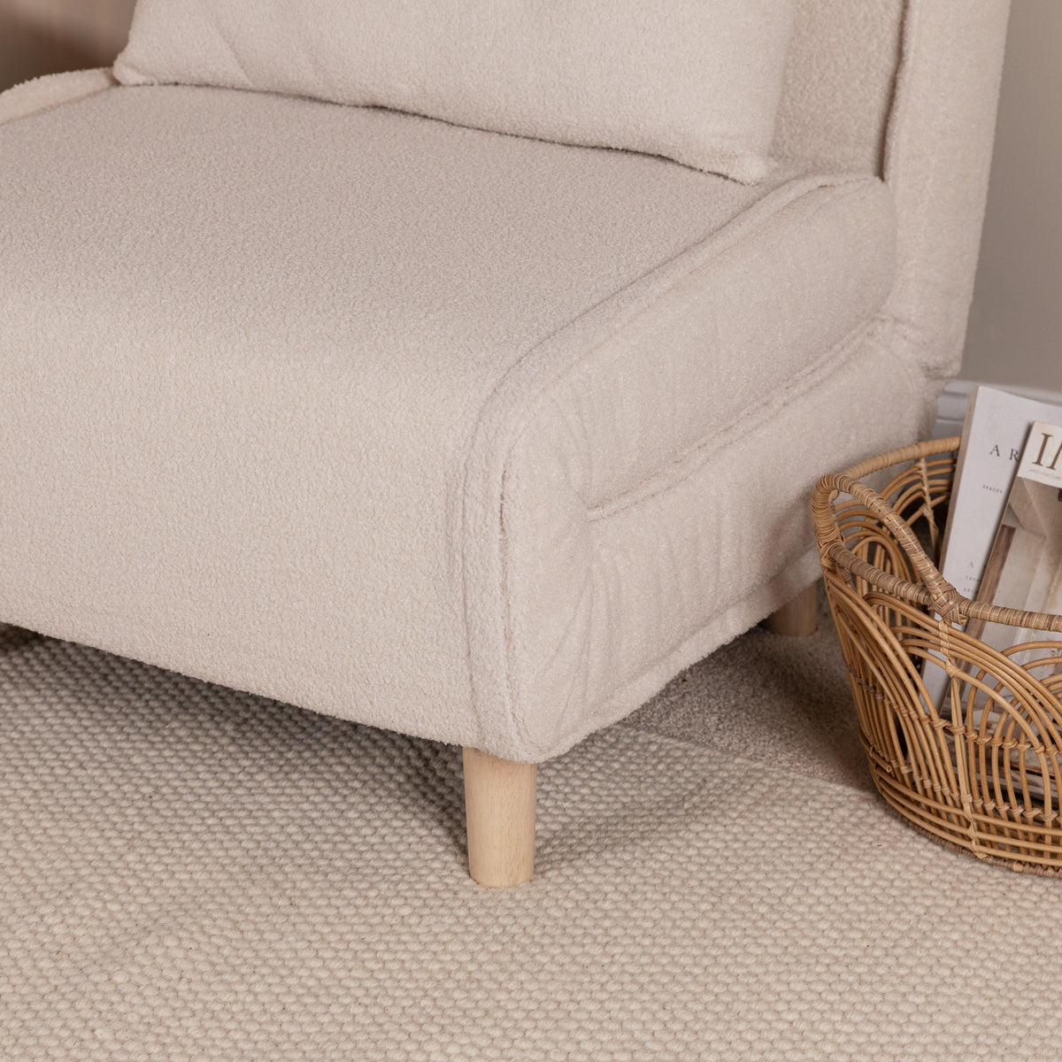 Una Single Sofa Bed - White Teddy