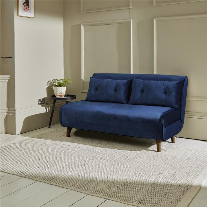 Una 2 Seater Double Sofa Bed - Blue Velvet
