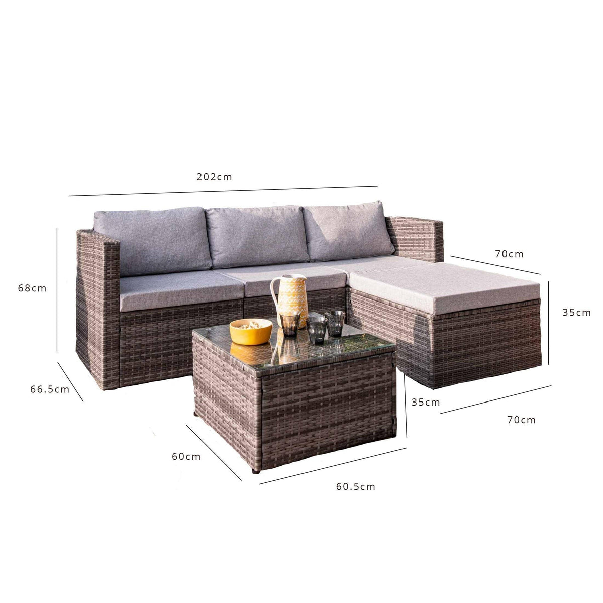 Weston 4 Seater Rattan Corner Sofa Set - Grey Weave