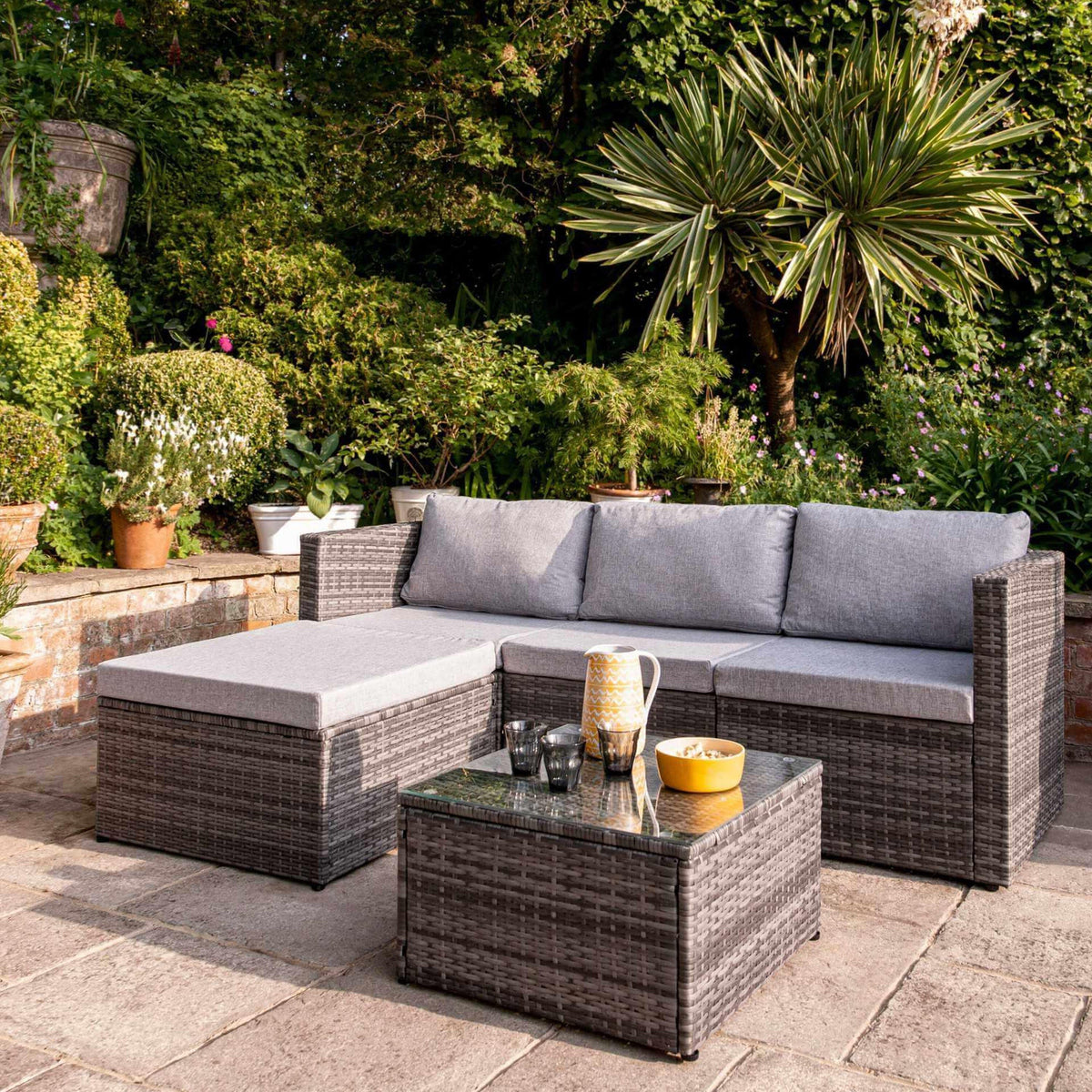 Weston 4 Seater Rattan Corner Sofa Set - Grey Weave