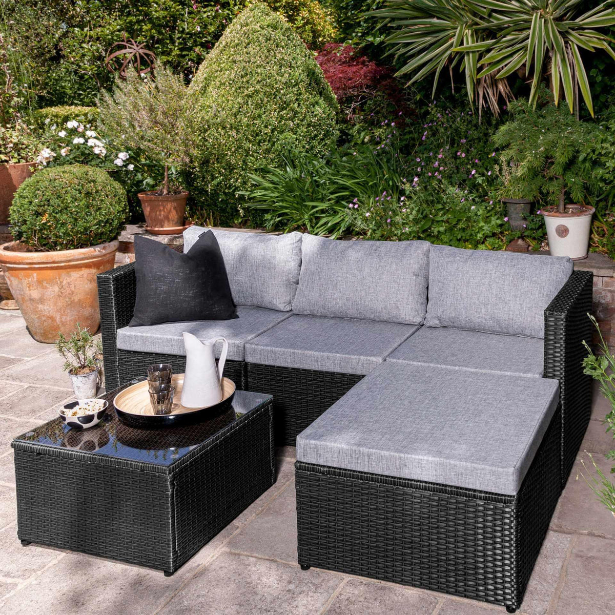 OUTLET - Weston 4 Seater Rattan Corner Sofa Set - Black Weave