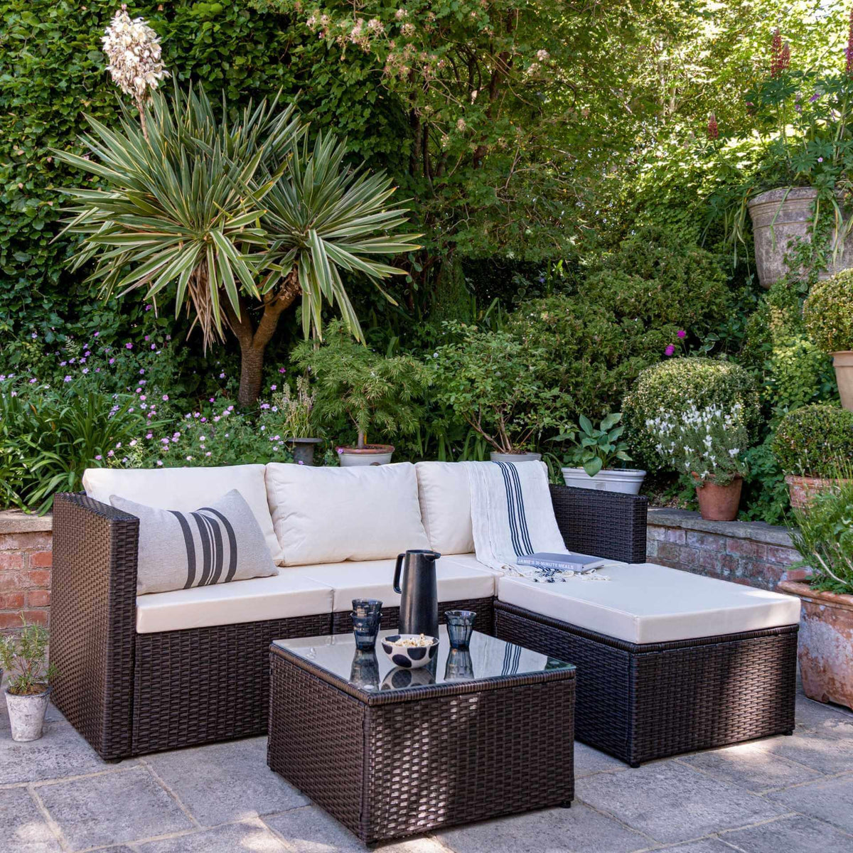 OUTLET - Weston 4 Seater Rattan Corner Sofa Set - Brown Weave