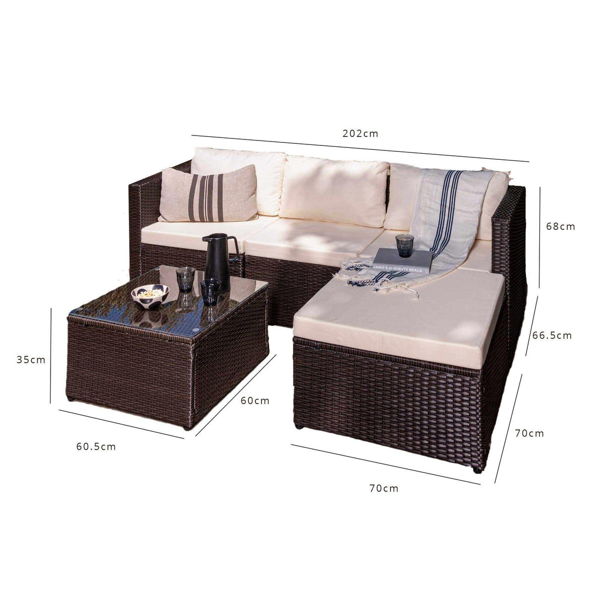 OUTLET - Weston 4 Seater Rattan Corner Sofa Set - Brown Weave
