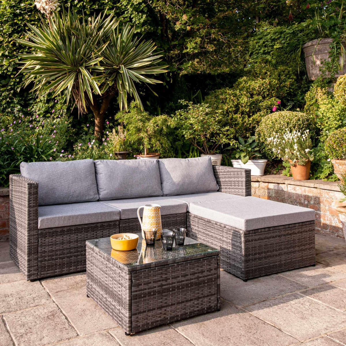 OUTLET - Weston 4 Seater Rattan Corner Sofa Set - Grey Weave