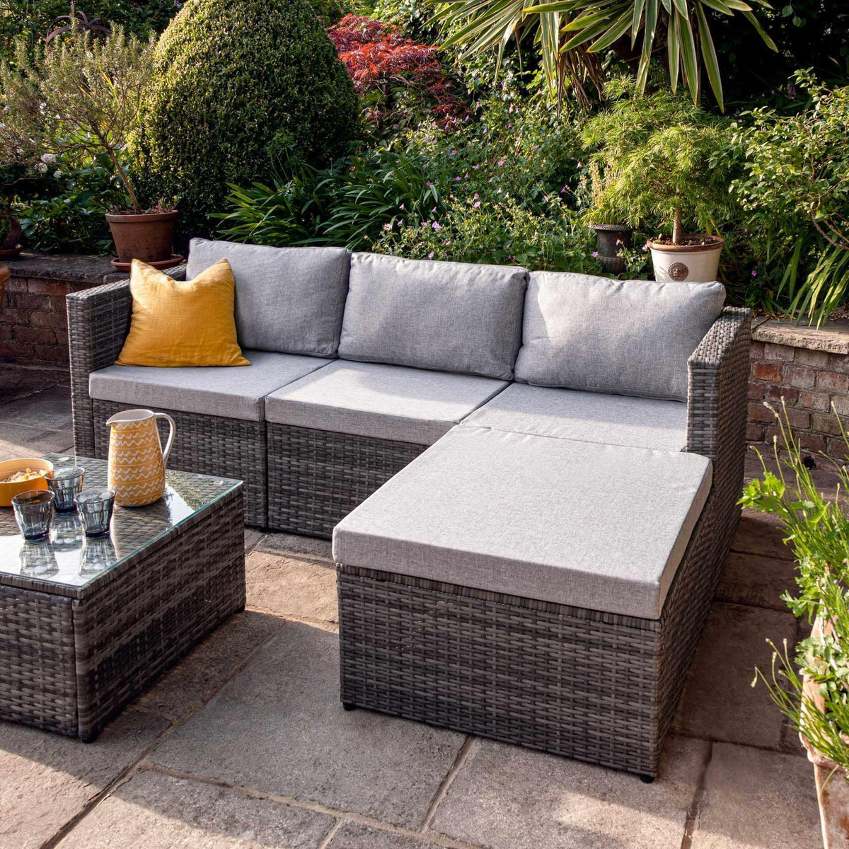 OUTLET - Weston 4 Seater Rattan Corner Sofa Set - Grey Weave