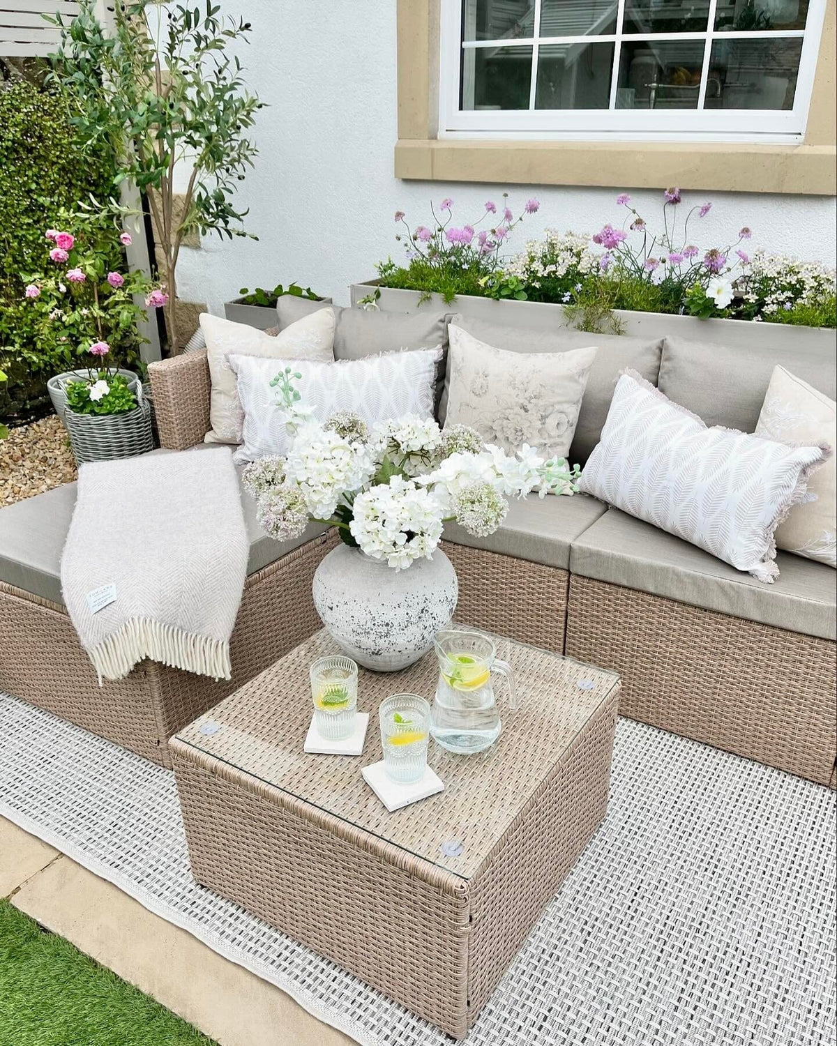 Weston 4 Seater Rattan Garden Corner Sofa Set - Natural Weave