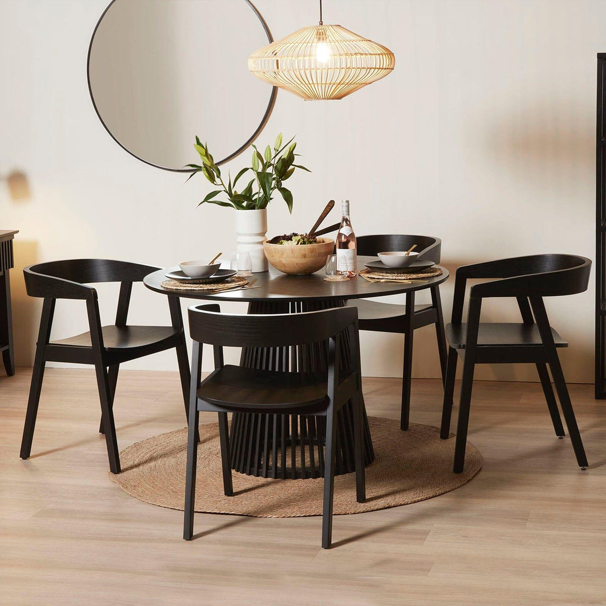 Willow Black Dining Table Set - 4 Seater - Ella Black Dining Chairs - Black Oak Legs