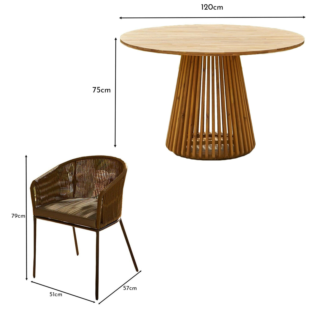 Willow 4 Seater Round Wooden Garden Dining Set - Hali Green Chairs