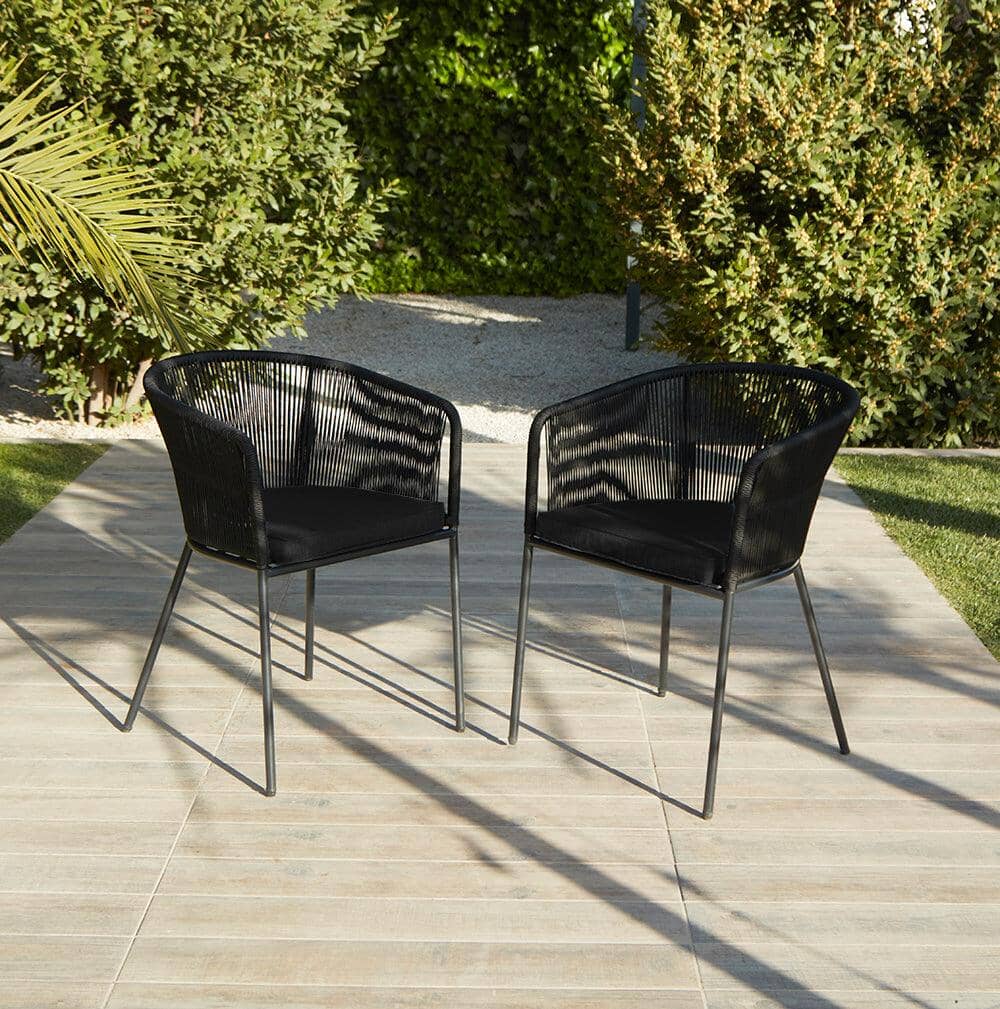 Willow 6 Seater Round Wooden Garden Dining Set - Hali Black Chairs