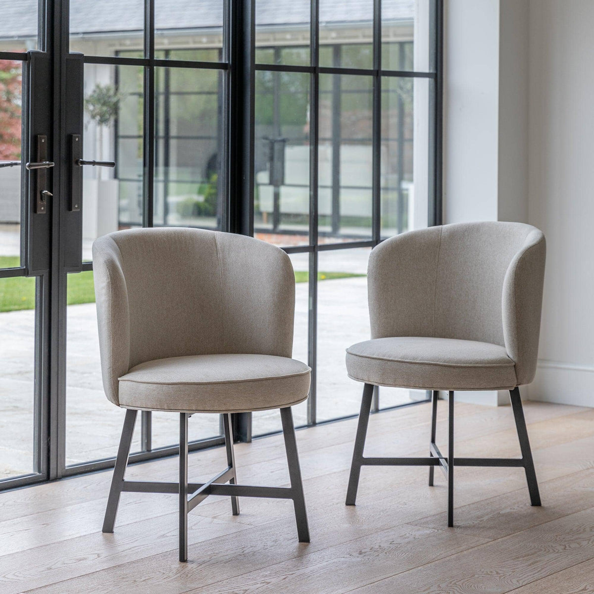 Willow Black Dining Table Set - 4 Seater - Jacob Sand Dining Chairs - Black Metal Legs