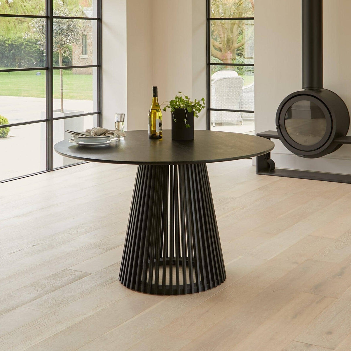 Willow Black Dining Table Set - 4 Seater - Jacob Sand Dining Chairs - Black Metal Legs