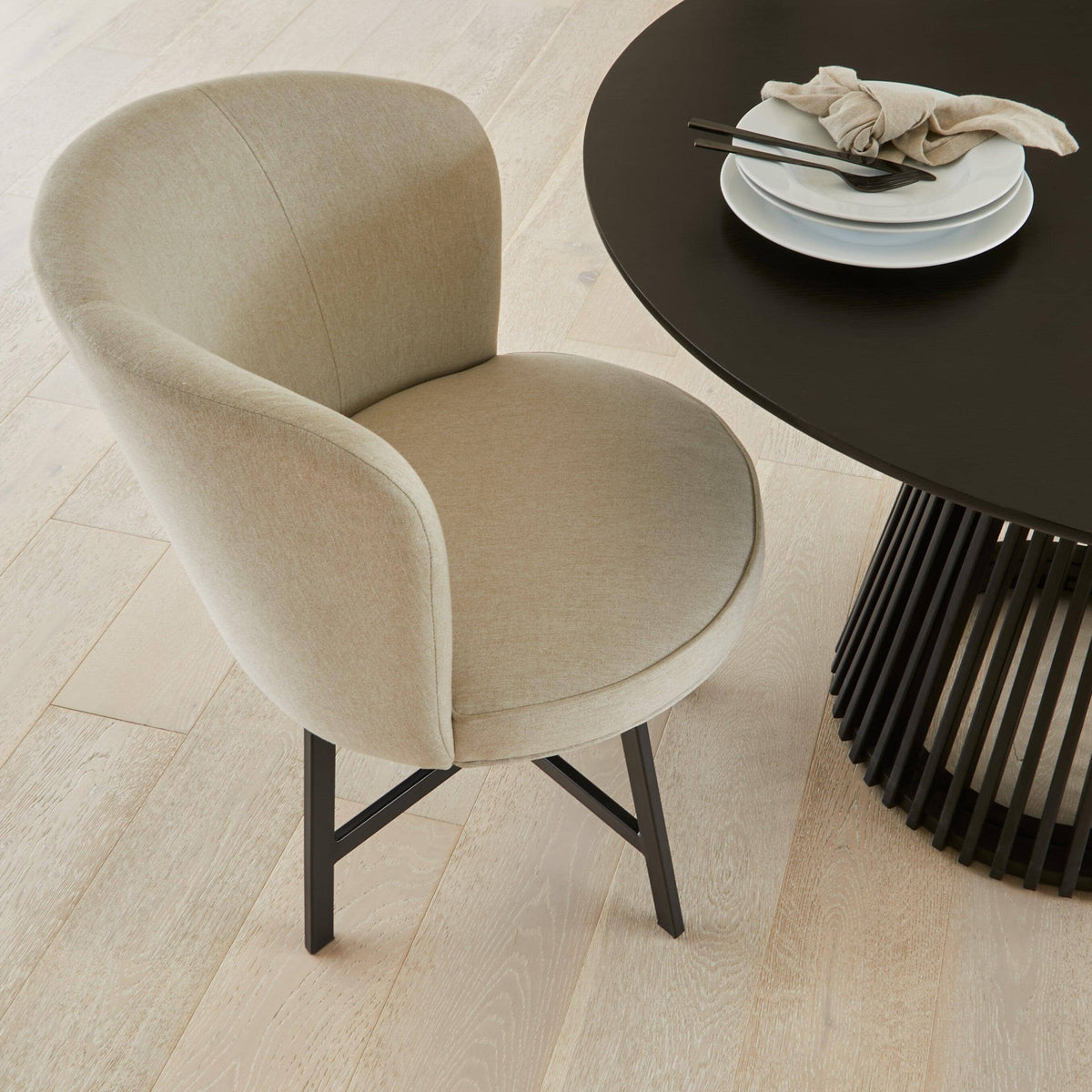 Willow Black Dining Table Set - 4 Seater - Jacob Sand Dining Chairs - Black Metal Legs