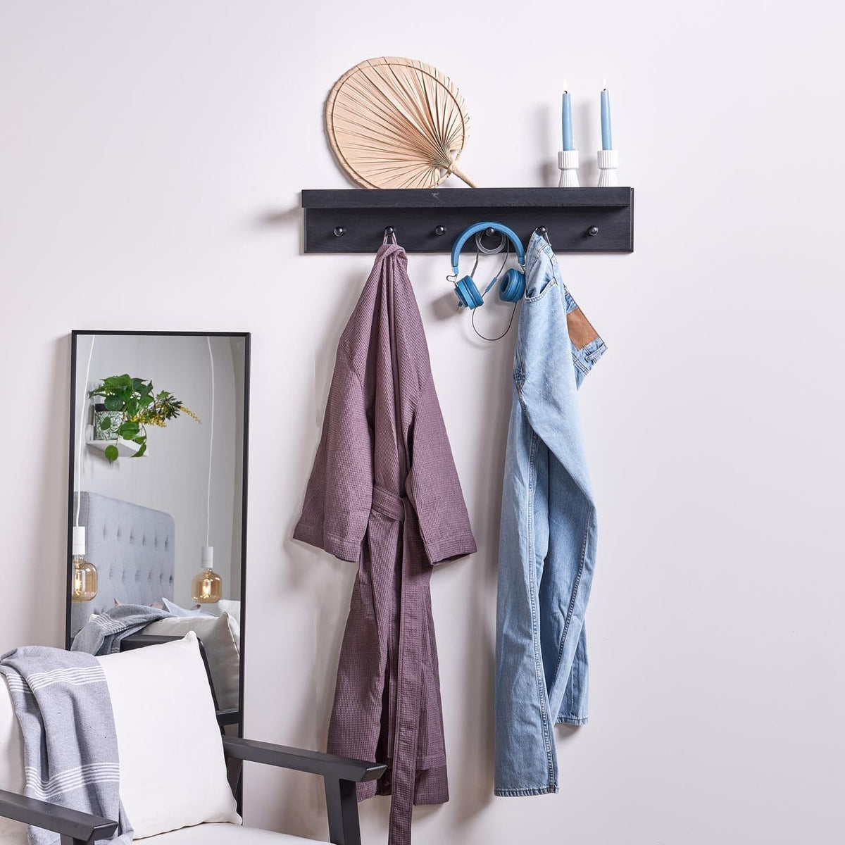 Willow Wooden Coat Rack with Shelf - Black