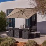 Cube 10 Seater Rattan Garden Dining Set with Cream LED Premium Parasol - Black Weave - Image 6