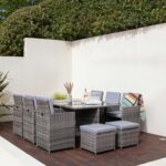 Cube 10 Seater Rattan Outdoor Dining Set with Cream Parasol - Grey Weave - Image 3