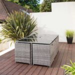 Cube 10 Seater Rattan Outdoor Dining Set with Cream Parasol - Grey Weave - Image 7