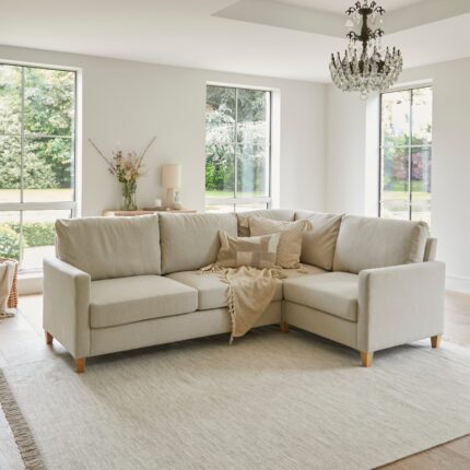 Ava Corner Sofa - Right Hand - Sand with Pale Oak Legs