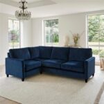Ava Right L Shape Sofa - Ink with Black Oak Legs