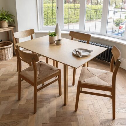 Charlie Oak Dining Table Set  - Extendable - 4 Seater - Faye Woven Oak Dining Chairs