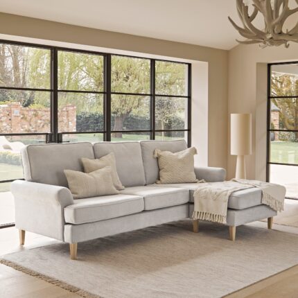 Annabelle Chaise Corner Sofa - Cloud Grey with Pale Oak Legs