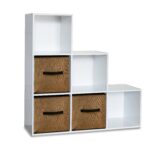 Cara 6 Cube Bookcase Ladder Storage Unit - Chalk White with Jute Boxes - Image 4