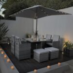 Cube 8 Seater Rattan Outdoor Dining Set with Grey LED Premium Parasol - Grey Weave - Image 3