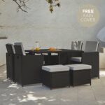 Outlet - 8 Seater Rattan Cube Outdoor Dining Set - Black Weave Polywood Top