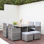 Outlet - 8 Seater Rattan Cube Outdoor Dining Set - Grey Weave With Grey Cushions