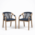Saffron 6 Seater Extending Wooden Garden Dining Set with Shiro Navy Rope Chairs - Image 12