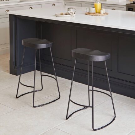 Outlet - Aiden Black Mango Wood Backless Bar Stool - Set of 2